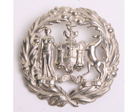 Edinburgh City Police Ceremonial  Helmet Badge, white metal wreath coat of arms, complete with two lug fittings on the revers