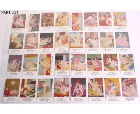 Five Albums of Cigarette Cards & Trade Cards, consisting of complete set of 64 JIFFI Kama Sutra, set of 30 Hustler Soap Regim
