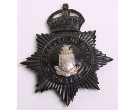 Borough of Hove Police Helmet Badge, Kings crown, black star, white metal coat of arms centre, complete with three lug fixing