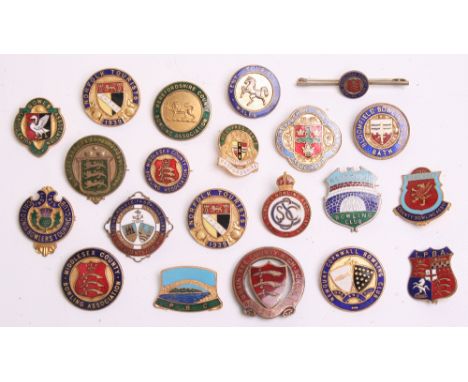 Large Collection of Bowling Association & Tour Badges, comprising of mostly all gilt and enamel examples with pin back fixing