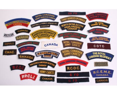 Selection of Cloth Shoulder Titles of Canadian regiments including Royal Canadian Engineers, Lord Strathconas Horse Royal Can