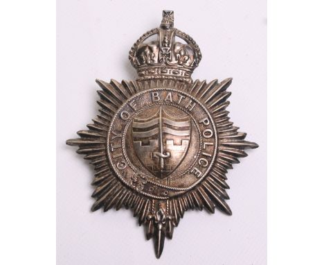 City Of Bath Police Helmet Badge, Kings crown,  white metal star, coat of arms centre, complete with two rear fixing lugs, 