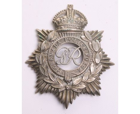 Grenada Police Force Helmet Plate, Kings crown, large white metal star/wreath design, GVIR centre, complete with three lug fi