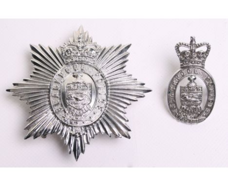 Scarce Blackpool Police Helmet Badge, Queens crown,  chrome star, coat of arms centre, plus Queens crown chrome cap badge, bo