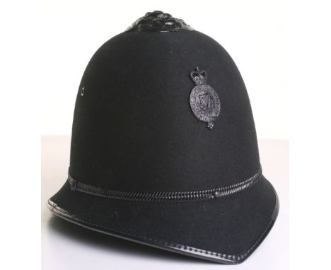 Obsolete Royal Ulster Constabulary Police Helmet, circa 1970- Queens crown small black garter helmet plate, black rose top, i