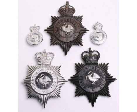 Bucks Constabulary Badges, Kings crown black star helmet plates, 1 x Kings crown chrome cap badge, 1 x Queens crown black nig