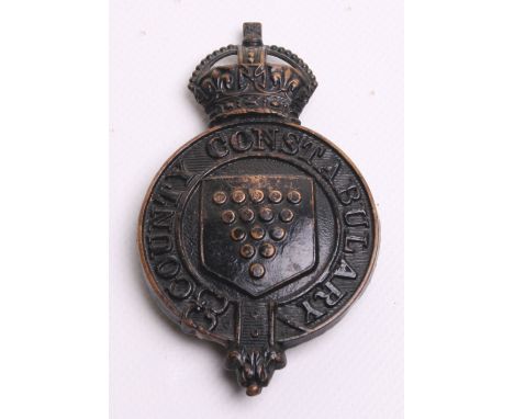 Cornwall Constabulary Helmet Badge, Kings crown,  black  garter, complete with three rear fixing lugs 