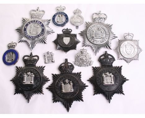 Suffolk Constabulary Badges, including Kings Crown black star West Suffolk Constabulary helmet plate, similar helmet plate fo