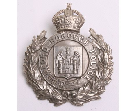 Bedford Borough Police Helmet Badge, Kings crown,  white metal wreath, coat of arms centre, complete with two fixing lugs on 