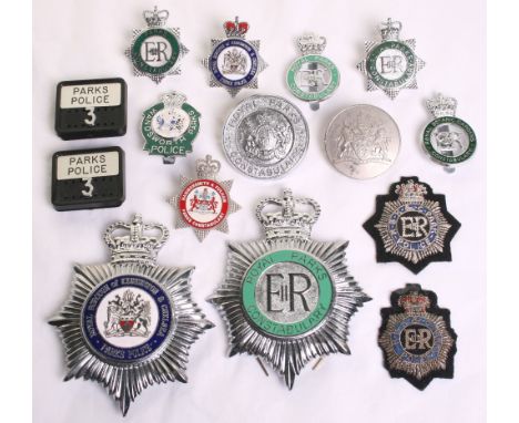 Obsolete Parks / Royal Parks Constabulary Badges, all being EIIR period. Helmet plate with enamel centre, Royal Borough of Ke