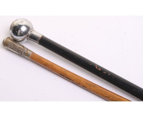 Federation of Malaya Police Swagger Stick, white metal ball top with force badge to the centre. Accompanied by another swagge