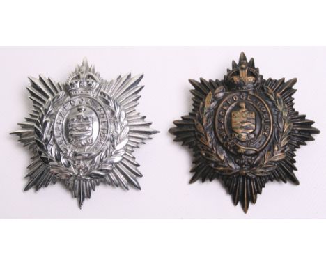 Two Kings Crown Blackpool Police Helmet Badges, black wreath/star, coat of arms centre, two piece badge, plus a chrome versio