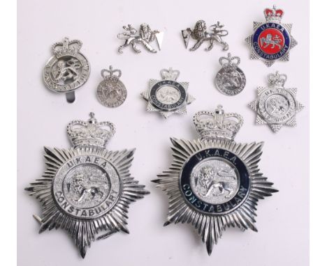 Obsolete Scarce U.K.A.E.A Constabulary Badges (United Kingdom Atomic Energy Authority) Queens crown, chrome star helmet plate