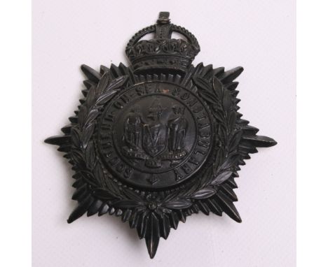 Southend on Sea Constabulary Night Helmet Badge, Kings crown,  black  wreath, coat of arms centre, complete with two lug fitt