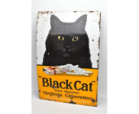A LARGE ORIGINAL ENAMELLED ADVERTISING SIGN, 'Black Cat Pure Matured Virginia Cigarettes, Carreras Ltd London England', heigh
