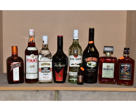 SPIRIT, eight bottles of assorted alcohol comprising Cointreau, Captain Morgan Rum (350ml) Disaronno, Bacardi, Jose Cuervo Te