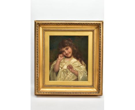SOPHIE ANDERSON (1823-1903), a young girl playing at dressing up with a silk gown and a pair of earrings, signed bottom right