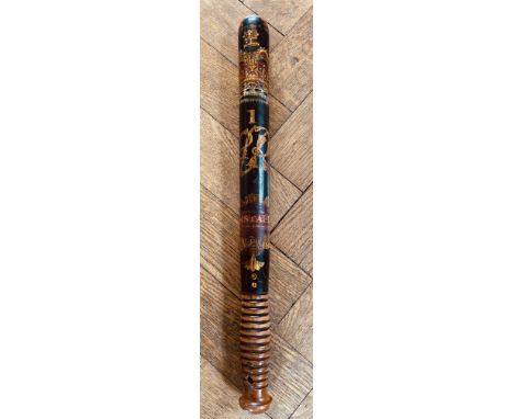 A Victorian Constable Truncheon. Painted with the crown to the top, VR with the 1 above in the middle and 'Constable'45.5cm l
