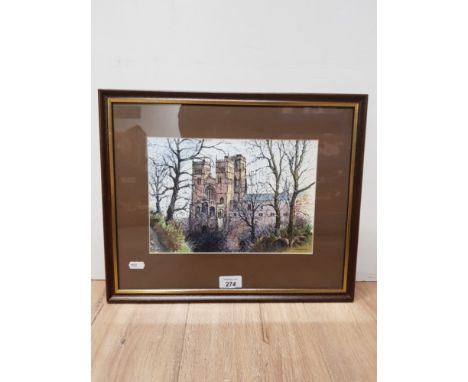 FRAMED WATERCOLOUR OF DURHAM CATHEDRAL IN AUTUMN SIGNED R ROSSITER