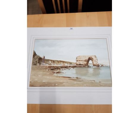 SIGNED WATERCOLOUR BY THOMAS WILKINSON MARSDEN ROCK SOUTH SHIELDS WITH FIRST ATTEMPT SKETCH ON BACK