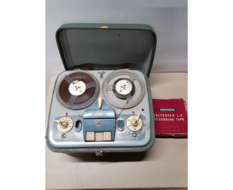 VINTAGE GRUNDIG REEL TO REEL TAPE RECORDER AND BOXED POLYESTER RECORDING TAPE