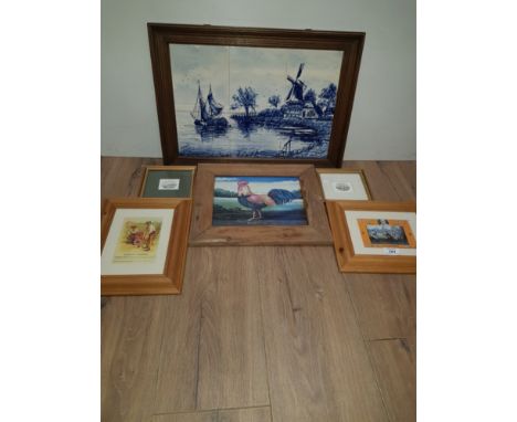 6 ITEMS INC FRAMED BLUE AND WHITE TILES CIGARETTE ADVERTISING PRINT ETC