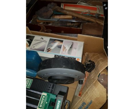 2  BOXES OF ASSORTED TOOLS INC AXES SAWS ETC