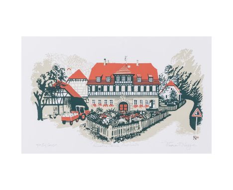 NÄGELE, THOMAS F. (1924), "Rühmelins Mühle, Murrhardt", 1986, Farbserigraphie auf Papier, im Druck monogrammiert und datiert,