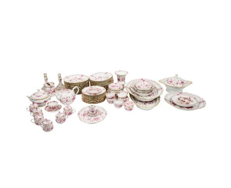 MEISSEN "Umfangreiches Tee- und Speiseservice" 20.Jh. Dekor "Indische Blumen Purpur", bestehend aus 12 Speiseteller, 11 Suppe