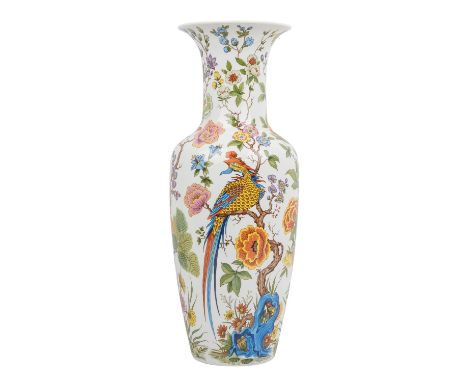 KAISER Porzellan Bodenvase, 20. Jh. große Bodenvase in Balusterform, Dekor "Nanking", farbig lithografierter Druck mit Blumen