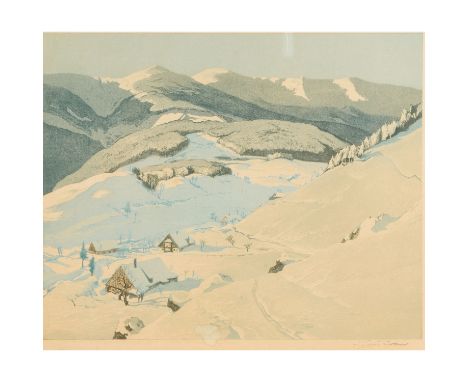 IWAN, FRIEDRICH (1889-1967), "Verschneite Gebirgslandschaft", Aquatintaradierung/Papier, u.re. mit Bleistift von Hand signier