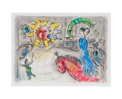 CHAGALL, MARC (1887-1985), "Zirkus", Farblithographie/Papier (mit Mittelfalz), HxB: Platte ca. 31,5x42 cm, Passepartoutaussch