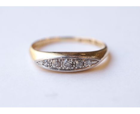 GRADUATED DIAMOND FIVE STONE RING
on nine carat gold shank, the diamonds totalling approximately 0.15cts, ring size K-L
