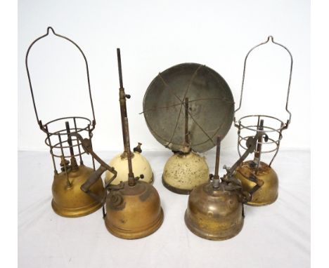 SELECTION OF TILLEY LAMPS
including a Tilley heater lamp and two other part heater lamps, two part Tilley lamps, a part Tille