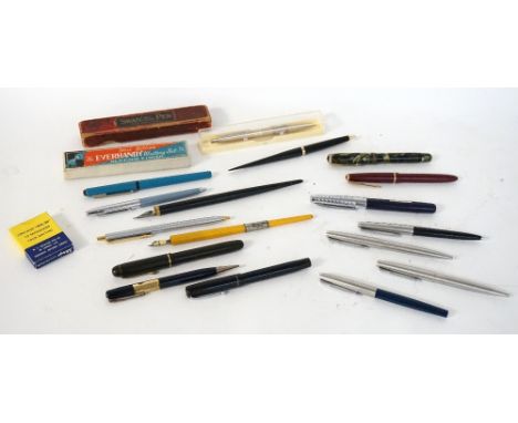SELECTION OF VINTAGE AND LATER FOUNTAIN PENS 
and others including a Parker Slimfold and Duofold fountain pen, Duofold biro, 