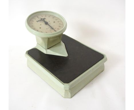 SET OF SALTER GROSVENOR SCALES
the raised circular dial above a non slip foot plate, with a metal painted body 