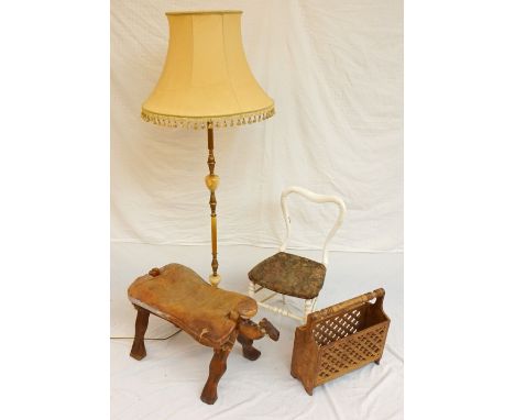 1970's BRASS AND ONYX FLOOR LAMP
raised on circular base with lion paw feet, with shade; vintage Egyptian camel stool, 78cm l