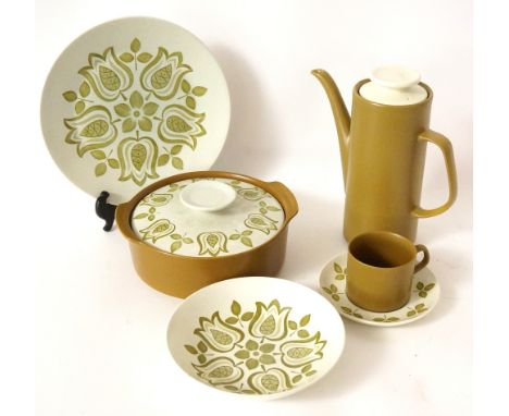 RETRO 'J & G MEAKIN' DINNER/COFFEE SERVICE
with floral decoration, comprising six dinner plates, eight soup bowls, six fish p