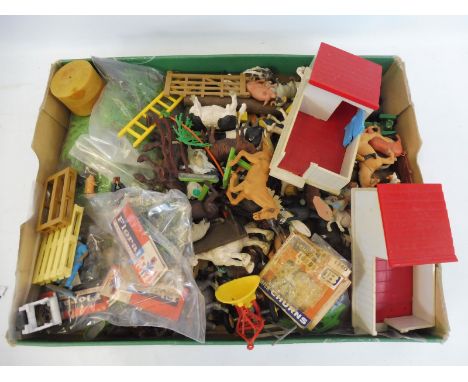 An interesting and large quantity of mainly Britains plastic farm, including animals, human figures, garden etc.