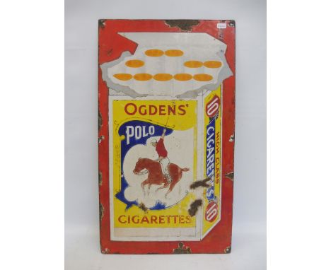 A rare Ogdens' Polo Cigarettes pictorial rectangular enamel sign, faded, 10 1/2x 18 1/2".