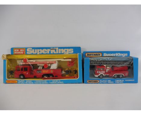 A boxed Matchbox Superkings K-39 Snorkel Fire Engine plus a Superkings K-110 Fire Tender.