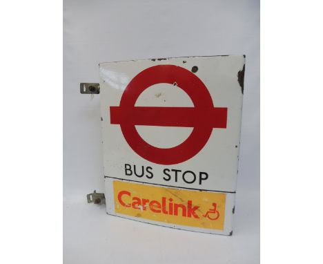 A Bus Stop enamel flag sign by Burnham, 18 x 21 1/2". 