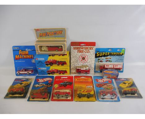 Ten boxed fire emergency vehicles of different scales to include, Corgi, Hot Wheels, Matchbox etc.