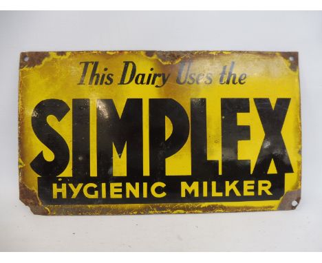 A Simplex Hygenic Milker rectangular enamel sign, 13 x 7 1/2".