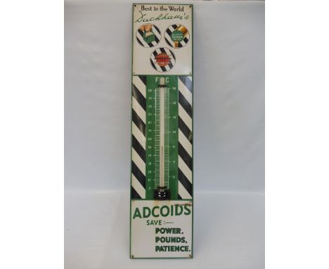 A Duckham's Adcoids black and white enamel thermometer, 11x 45 1/2".