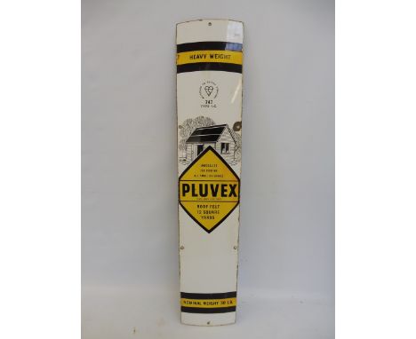 A Pluvex Roof Felt narrow enamel sign in good condition, 7 x 36".