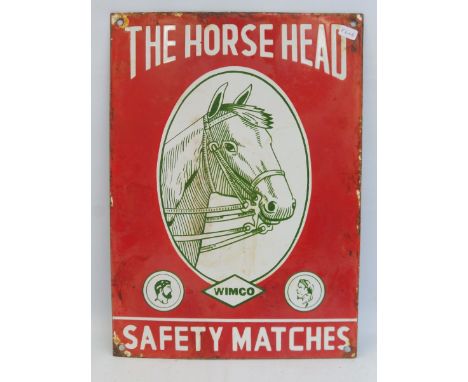 A reproduction Wimco Horse Head Safety Matches rectangular enamel sign, 9 3/4 x 13 1/2".