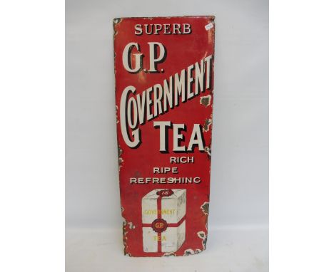 A small G.P. Government Tea pictorial packet enamel sign, 9 x 24".