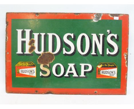 A small Hudson's Soap rectangular enamel sign, 18 x 12",