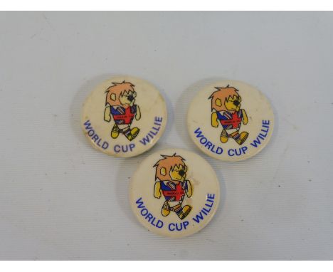 Three original World Cup Willy 1966 winner badges.